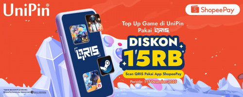 Diskon Rp 15.000 Tiap Top Up game favoritmu pakai QRIS ShopeePay!